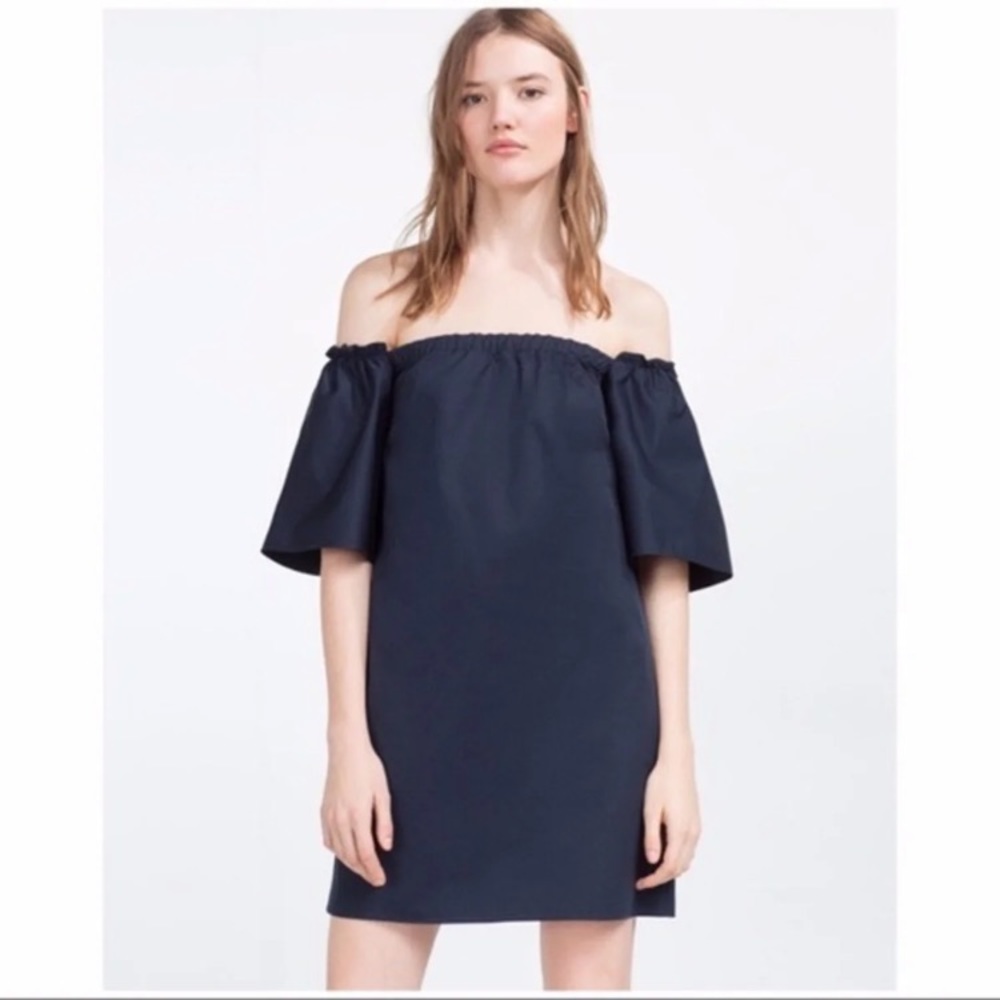 Zara Trafaluc Navy Off-Shoulder Dress